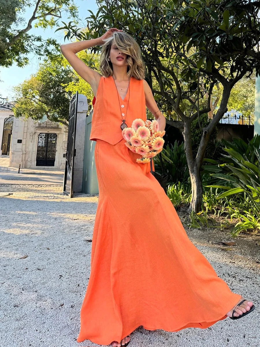 Bronladies Womems Chic Vest Skirt Suit 2-Piece Set Summer Female Sleeveless Top Fashionable Office Ladies Loose Outfits 260208