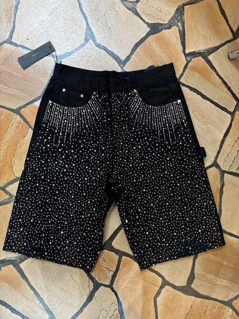 Vintage 2000s Y2k Rhinestone Sequin Denim Shorts Streetwear Mens Jeans Hip Hop Baggy Denim Gym Shorts Casual Shorts 260208
