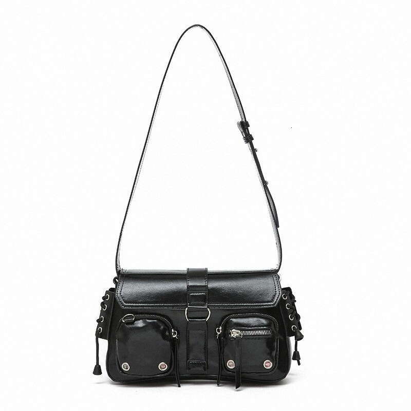 2026 new niche design motorcycle shoulder crossbody trendy and cool underarm bag, baguette bag for women