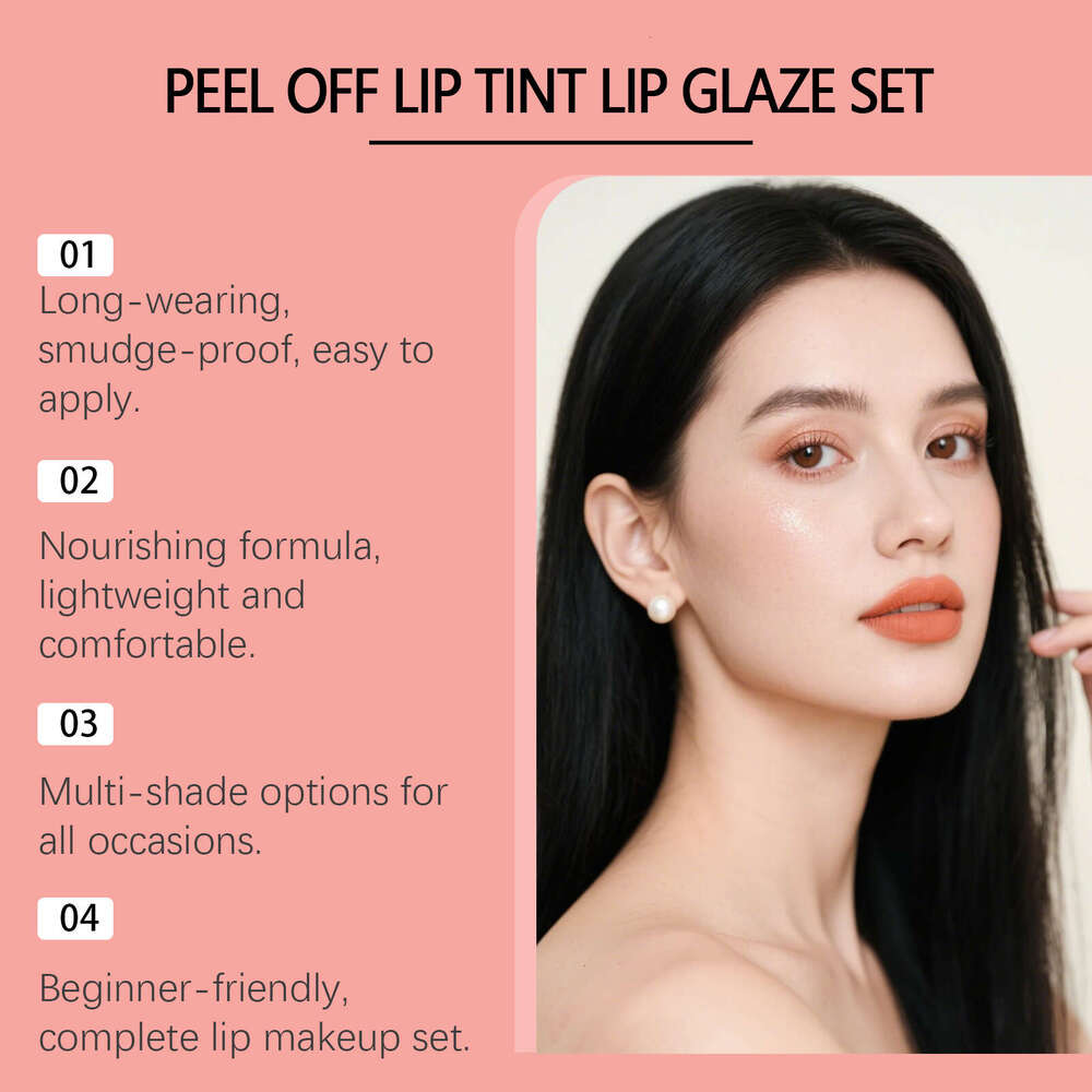 Zephoco Clay Orange Peel-off Liner and Gloss Set Daily Lip Makeup Natural Easy to Apply Brightening