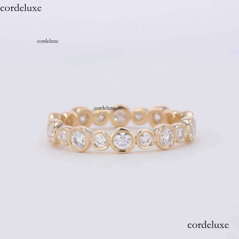 Starsgem 14K Solid Yellow Gold Moissanite Dia Bezel Set band Customized Eternity Ring d6