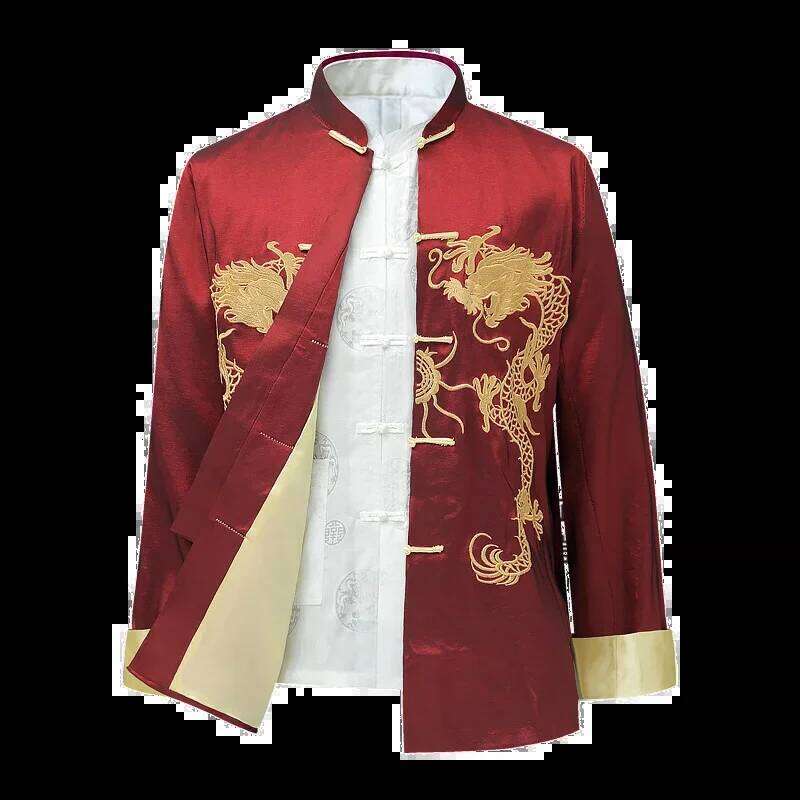 Mardi Hefxessdr Traditional Chinese Style Men Kung Fu T Shirts Tops Embroidery Dragon Hanfu Blouse Tang Suit Jackets Cheongsam
