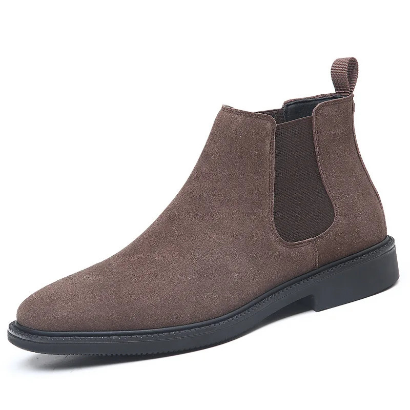Black Suede Shoes Mens Chelsea Boots Winter Casual Genuine Leather Ankle Pointed Toe Short Men Hightop 260208