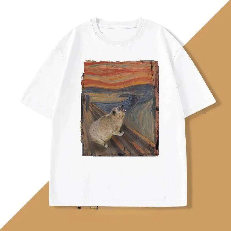 Hyrax Scream Parody Meme Vintage Short Sleeve Crew Neck T-Shirt Loose Casual Women's Clothing Graphic T Shirts X260209