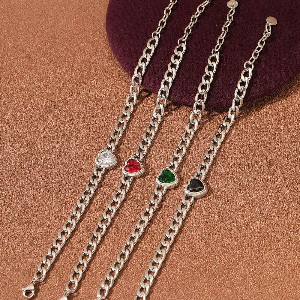 Heart-Shaped Colored Zirconium Titanium Alloy Bracelet Women's Bracelet 18K Vacuum-Plated Gold Fashion Stainless Steel Jewelry