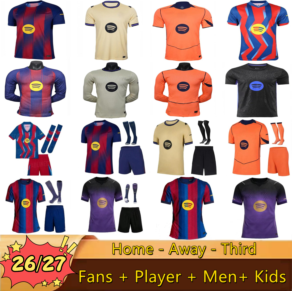 25 26 27 Barcelona Soccer Jerseys LAMINE YAMAL RAPHINHA GAVI LEWANDOWSKI RASHFORD PEDRI FERRAN JOAO CANCELO CUBARSI 2026 2027 Long football shirt Tracksuit kids kit