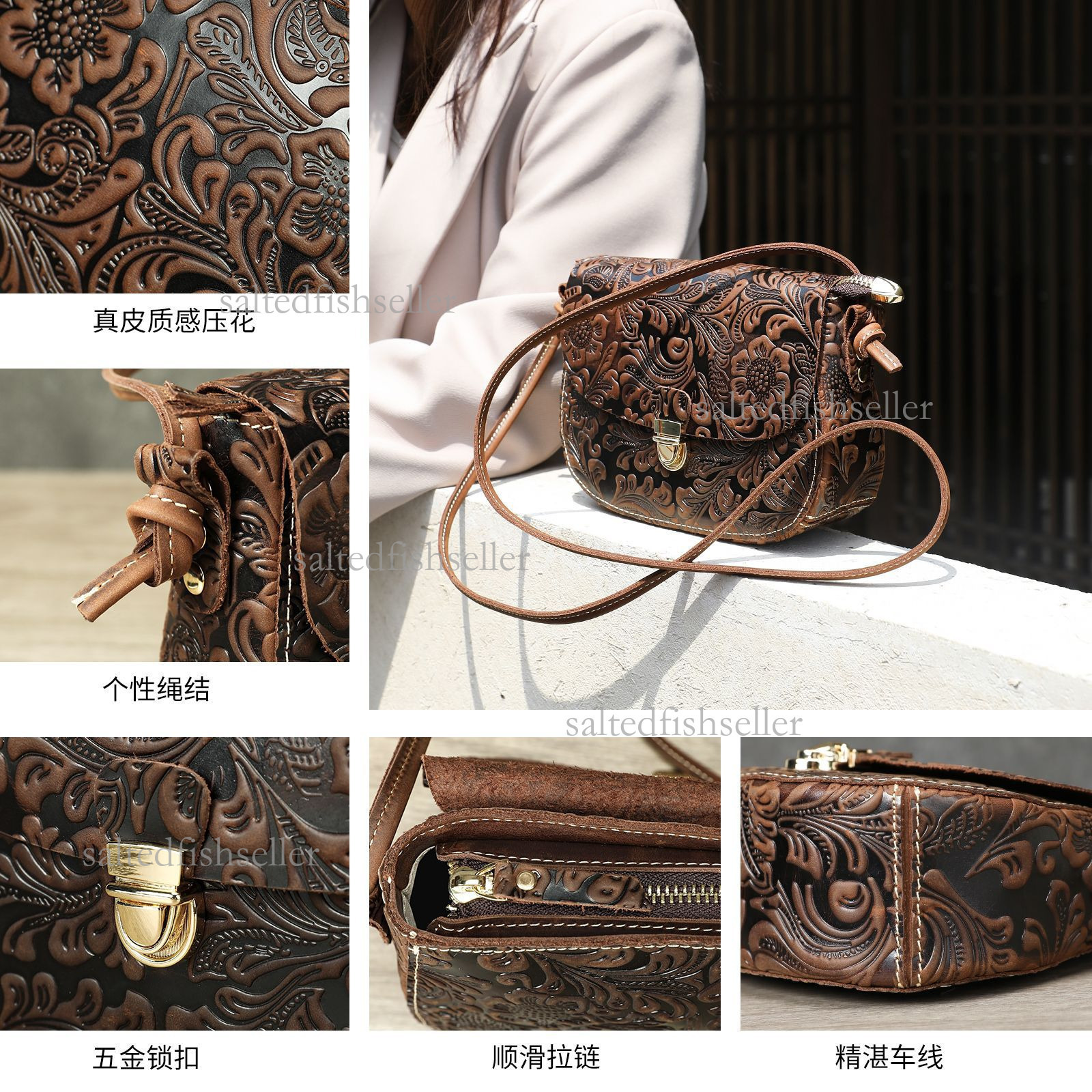 2026 Luxury High Quality Women's Genuine Leather Shoulder Bag Fashion Embossed Lock Crossbody Bag Retro Chinese Style Trendy Handbag Phone Bag