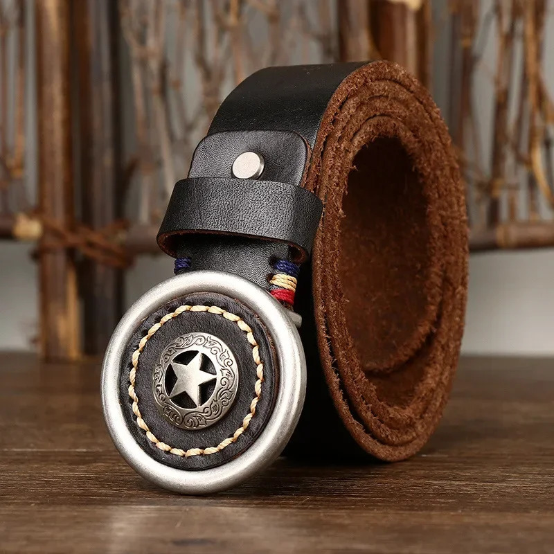 38CM Genuine Leather Belts for Men Thickened Head Layer Pure Cowhide Smooth Buckle High Quality Jeans Cowboy Male Belt 260124