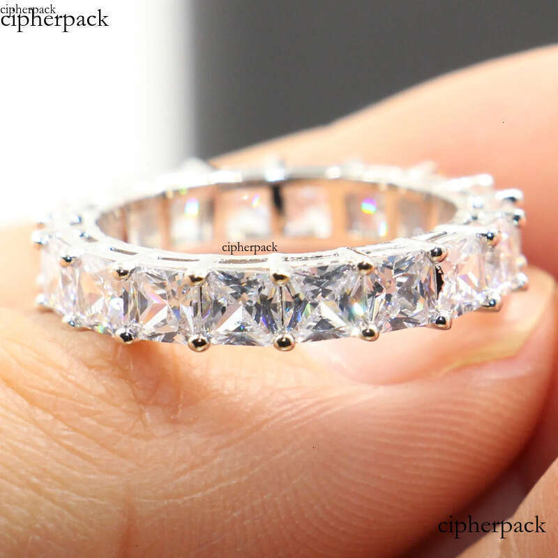 Rulalei Brand Stunning Jewelry Sterling Sier Princess Cut Full White Topaz CZ Dia Gemstones Women Wedding Finger Ring Gift 44