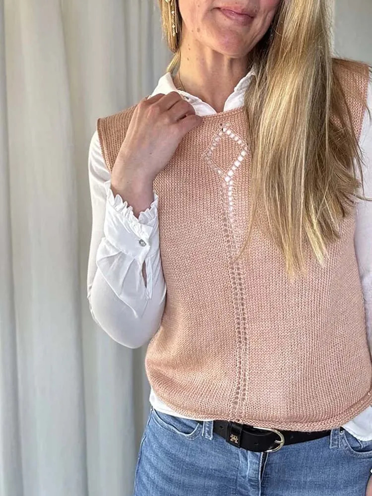 Womens spring and summer round neck woolen vest fashionable versatile casual suitable for daily travel commuting vacat 260130