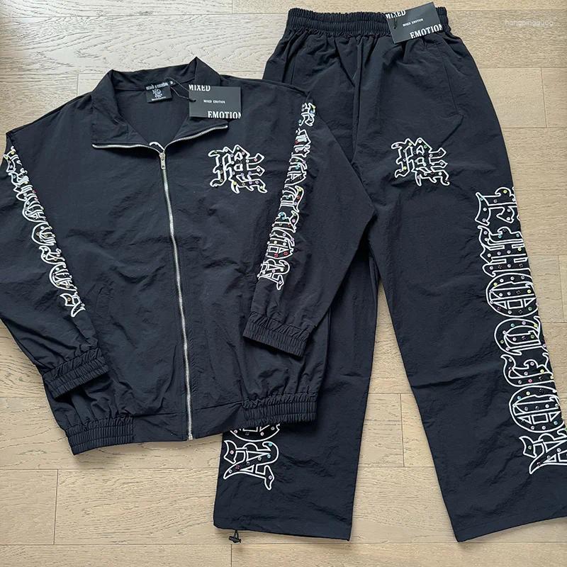 Men's Tracksuits Mixed Emotion Diamond Embroidered Loose Casual Sportswear Set For Men And Women Trendy Long Coat Jaet Straight Leg Pants