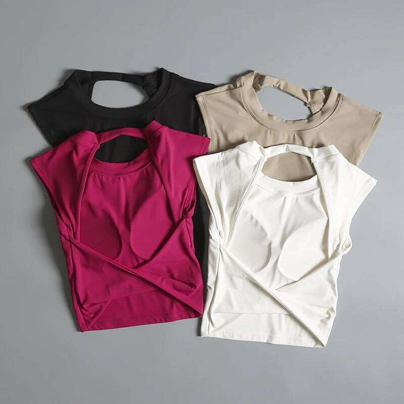 Sexy Short less Fixed Chest Pad Sports T-shirt Vest Women's Tight Fitting Quick Drying Slimming Yoga Suit Top Clothing 26Y0208