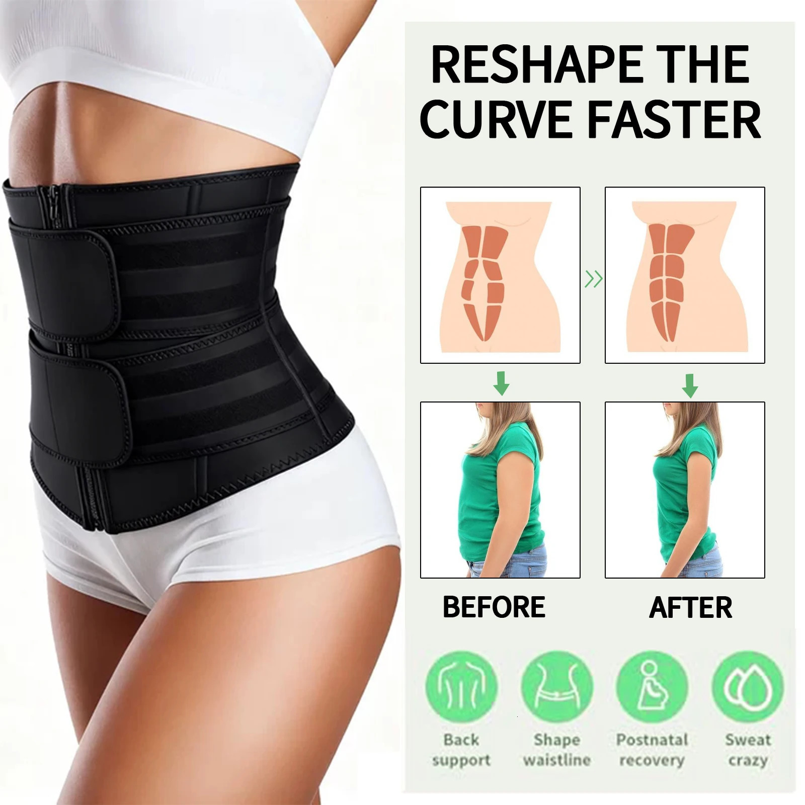 Adjustable Waist Trainer for Women Double Belts Neoprene Corset with Zipper Workout Cincher for Tummy Control Back Support 260207