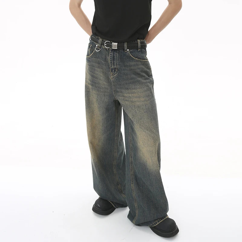 IEFB Summer Mens Denim Pants Old Blue Washed Male Jeans Straight Casual Menwear Loose Wide Leg Trousers Fashion 9C354 260122