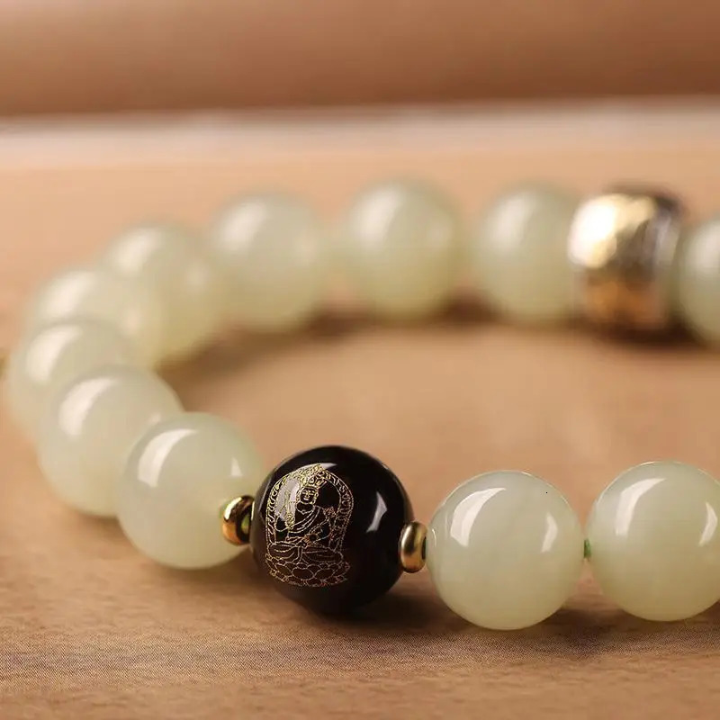 Hetian Jade Bracelet Male Sterling Silver Zodiac Natal Buddha Amulet Guardian Amulet Buddha Bead HandString Dragon Gift Female 260202