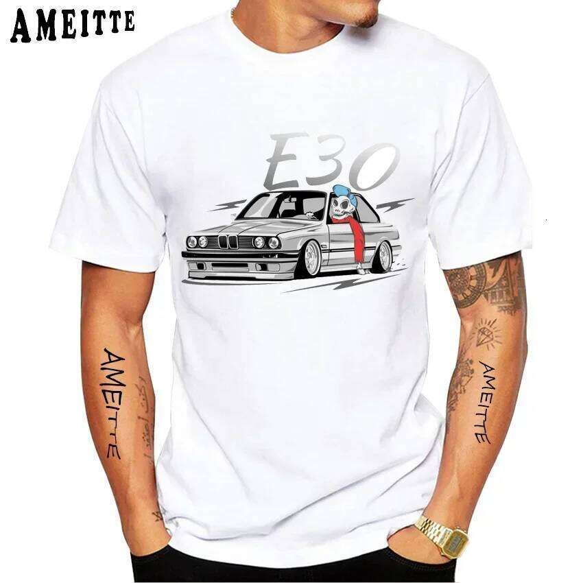 Vintage Skull Drive German E28 M5 E30 E36 E90 E46 Car Premium T-Shirt New Summer Men Short Sleeve Hip Hop Boy Casual White Tees X260209