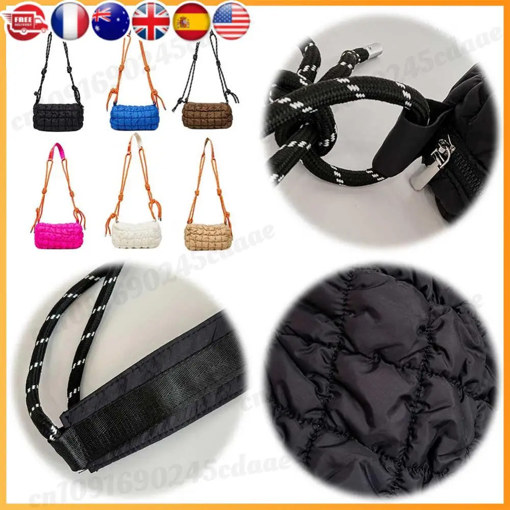 Women Padded Crossbody Bag with Braided Rope Strap Puffer Satchel Zipper Clre Quilted Nylon Daily for Female 260208
