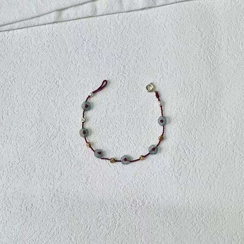 Bracelet Handmade Red Rope with copper cash Flower Beads Chinese Style for Fortune Protection and Special Occasion Gift High Quality Texture