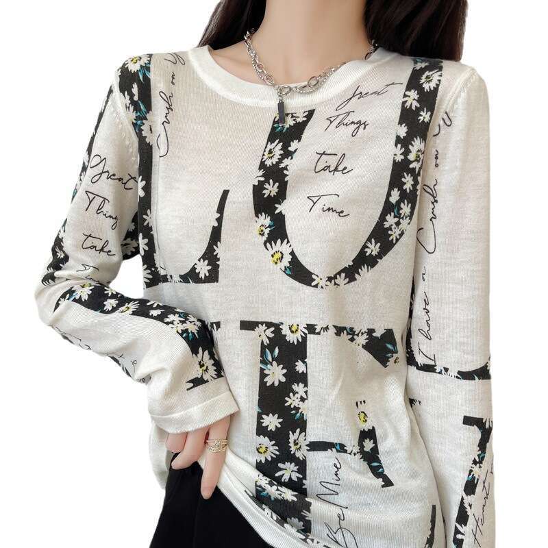 Spring Summer Tops Office Lady Women's Clothing Loose Pullovers Printed Simplicity Casual Geometric Tee Faionable Thin Knitted Wool top