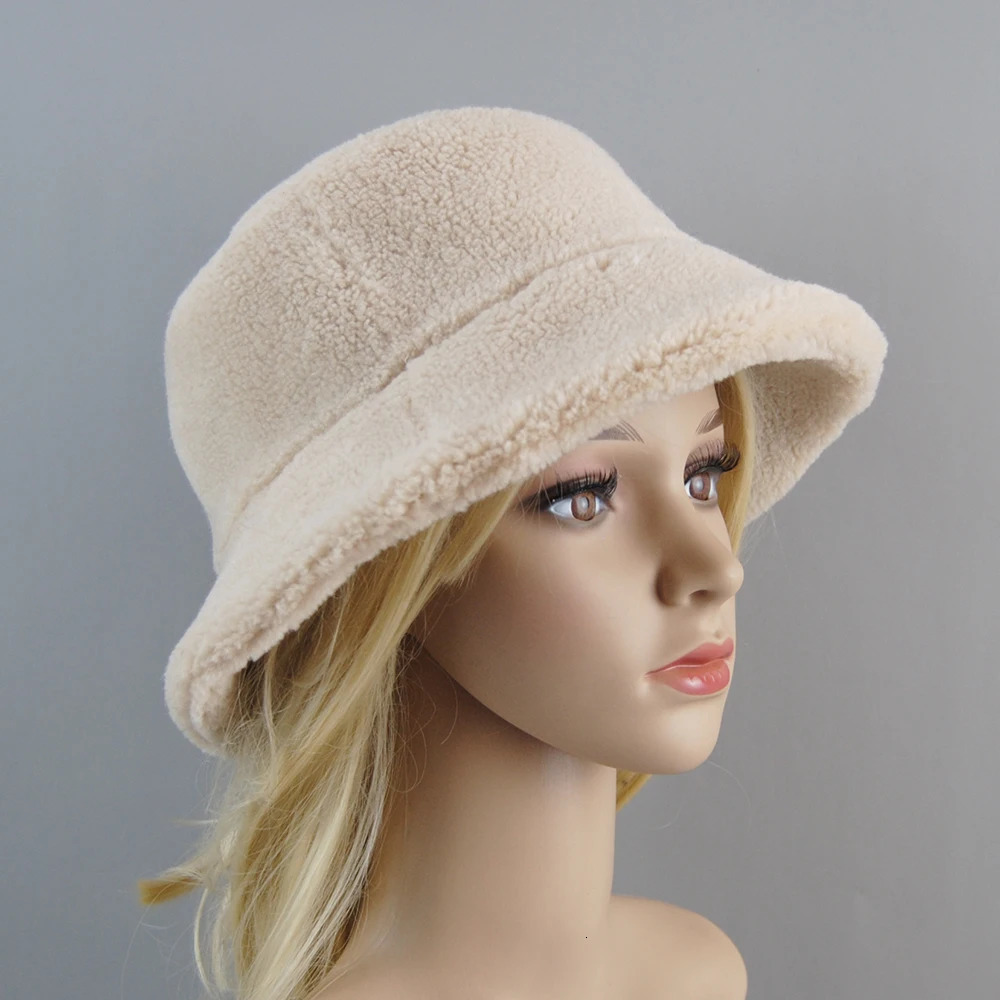 Shearling Sheepskin particles Hats Women Winter Warm Classic Caps High Quality Hat Ladies Fashion Bucket Cap 260202