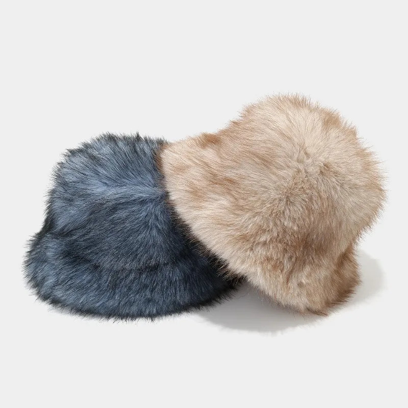 autumn and winter two tone long haired basin hat for women trendy and fluffy outdoor warm fisherman hat 260202