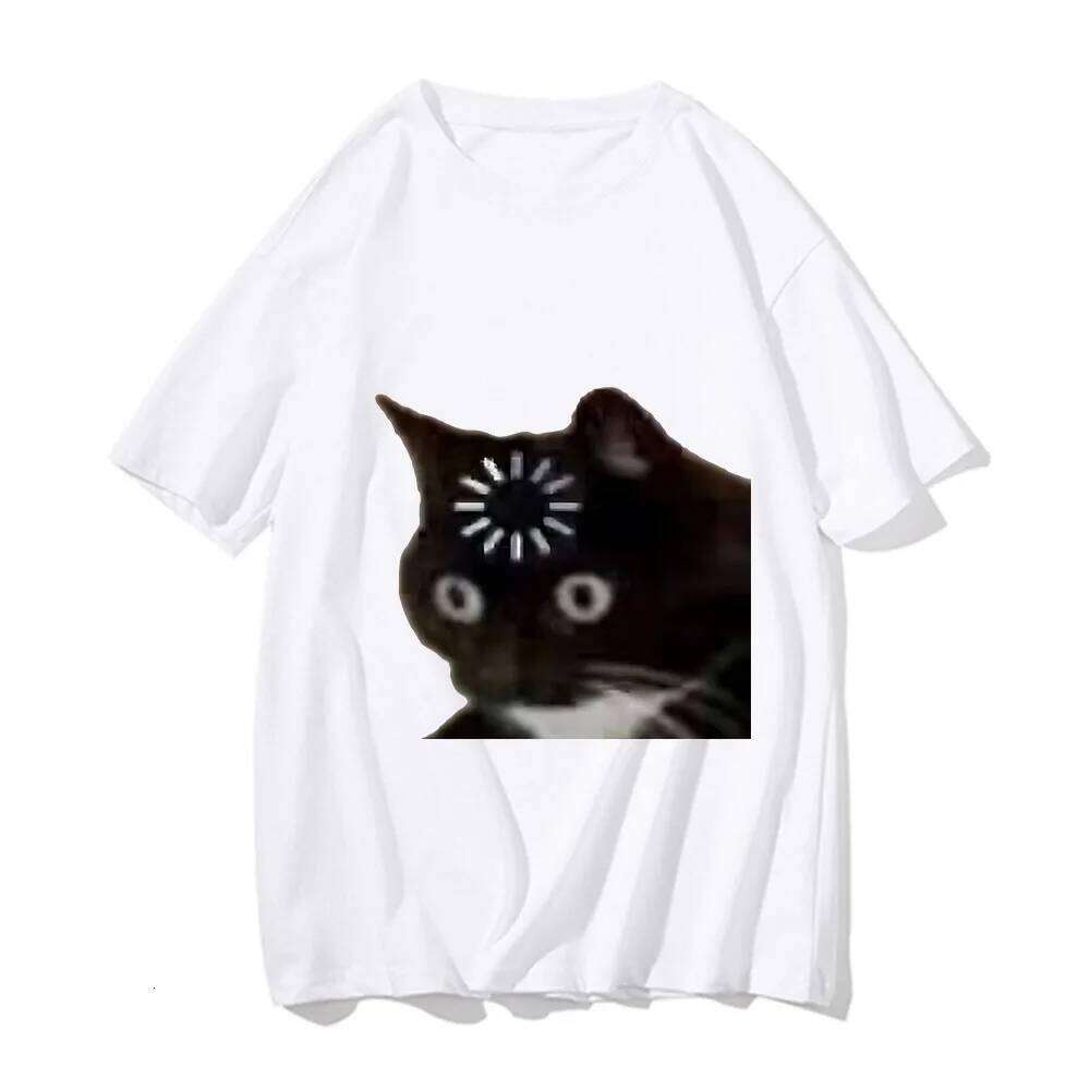 Funny Cat Emotion Print Loose T-shirt Kawaii Summer Fashion Short Sleeve Y2k Women's Clothes Aesthetic Outfits Graphic T Shirts X260209