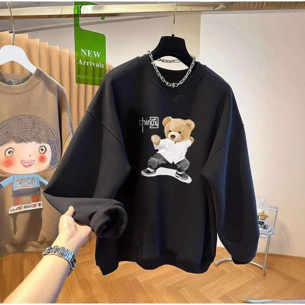 New Chinese Style Bear Sweatshirt Autumn Winter Casual Versatile Fashion Women's Simple Stylish Long Sleeve Top High-End Couple Outfit