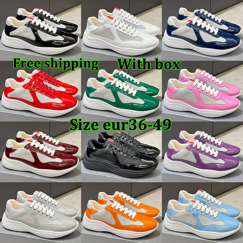 Free shipping with box big size 49 americas cup men shoe women designer shoes cups sneakers triple black white pink navy blue mens womens outdoor sports trainers