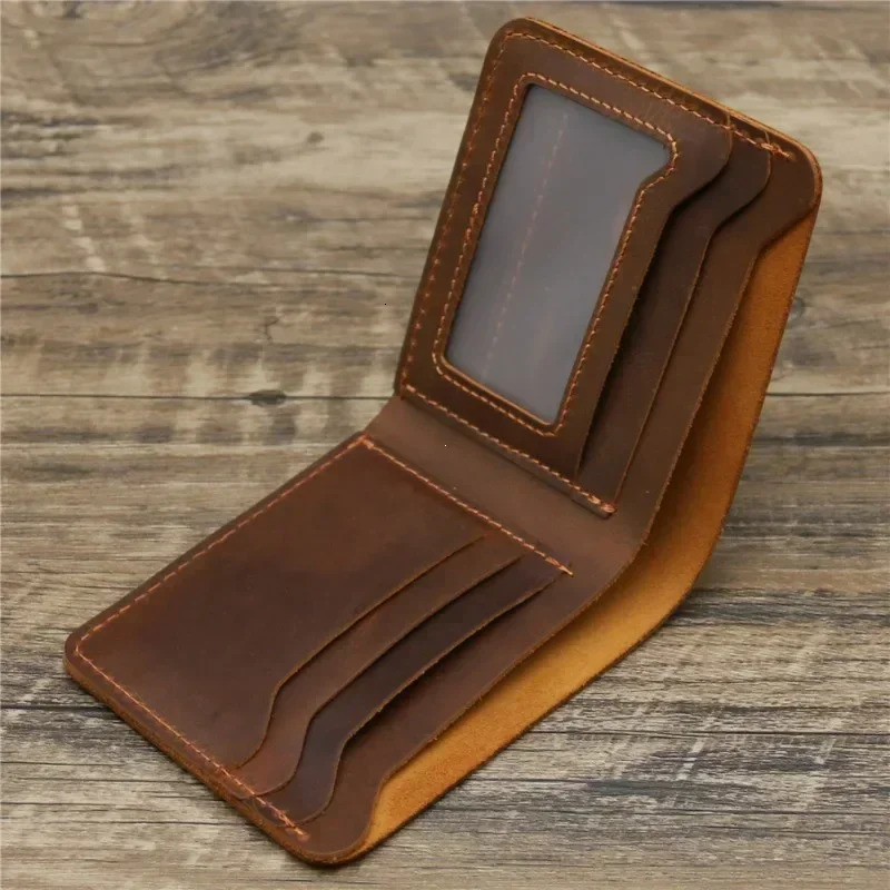 Mens Crazy Horse Leather Wallet Genuine Leather Wallet Card Bag Simple Retro European and American Style Mens Purse 2026 260202