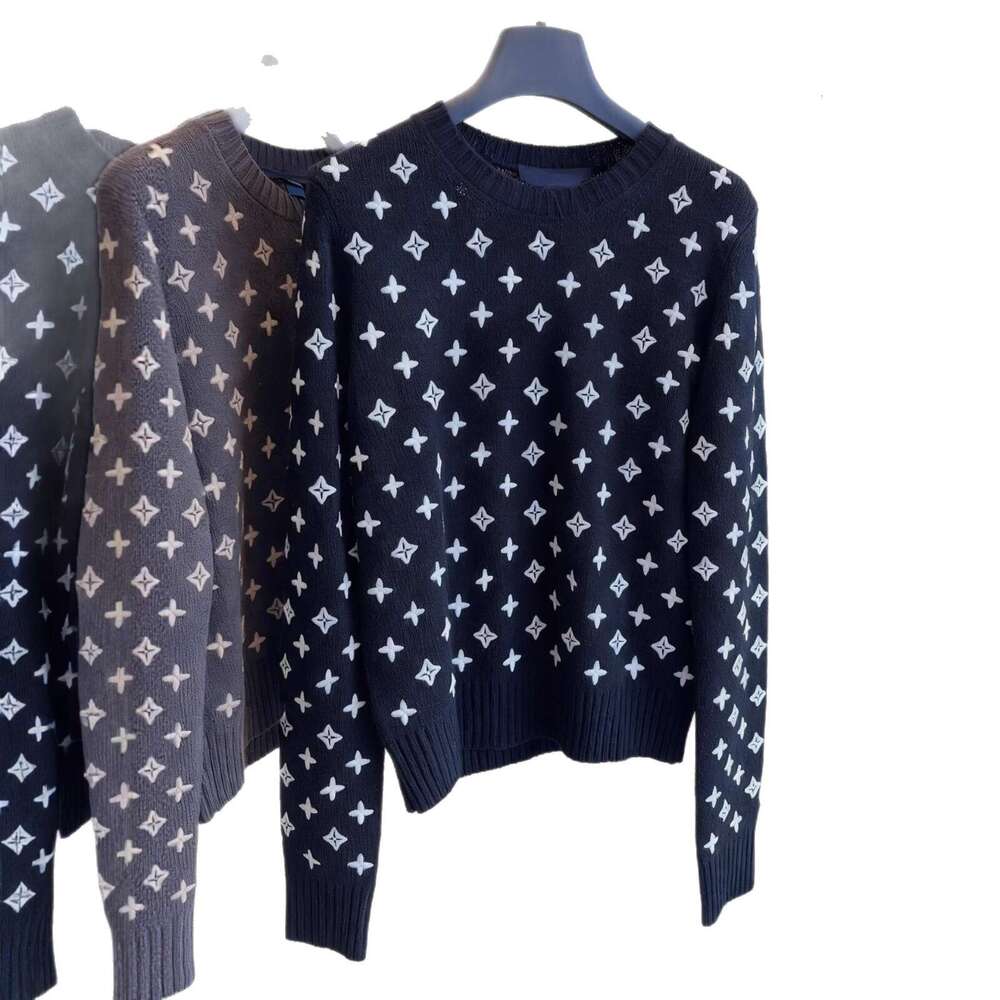 Women's Fashion White tops Jacquard Wool Sweater Letter combination pullover sweater, black knit sweater