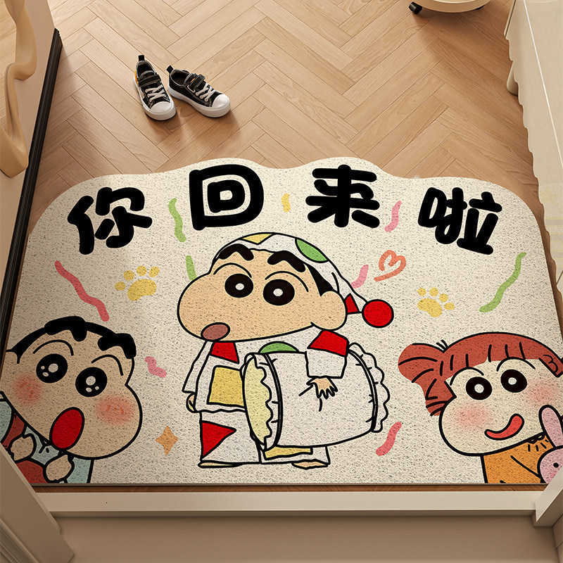 Cartoon Crayon Shin-chan Anti-Slip Mat for Entrance Red Festive Silk Loop Doormat Household Dirt-Resistant Entryway Floor Mat S260207