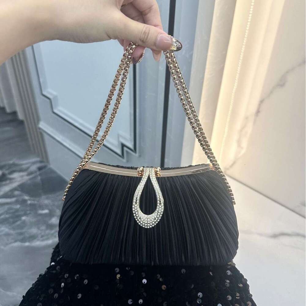 European And American Style Pleated Elegant Cheongsam Banquet Bride Simple Versatile Trendy Evening Bag Solid Color Handbag