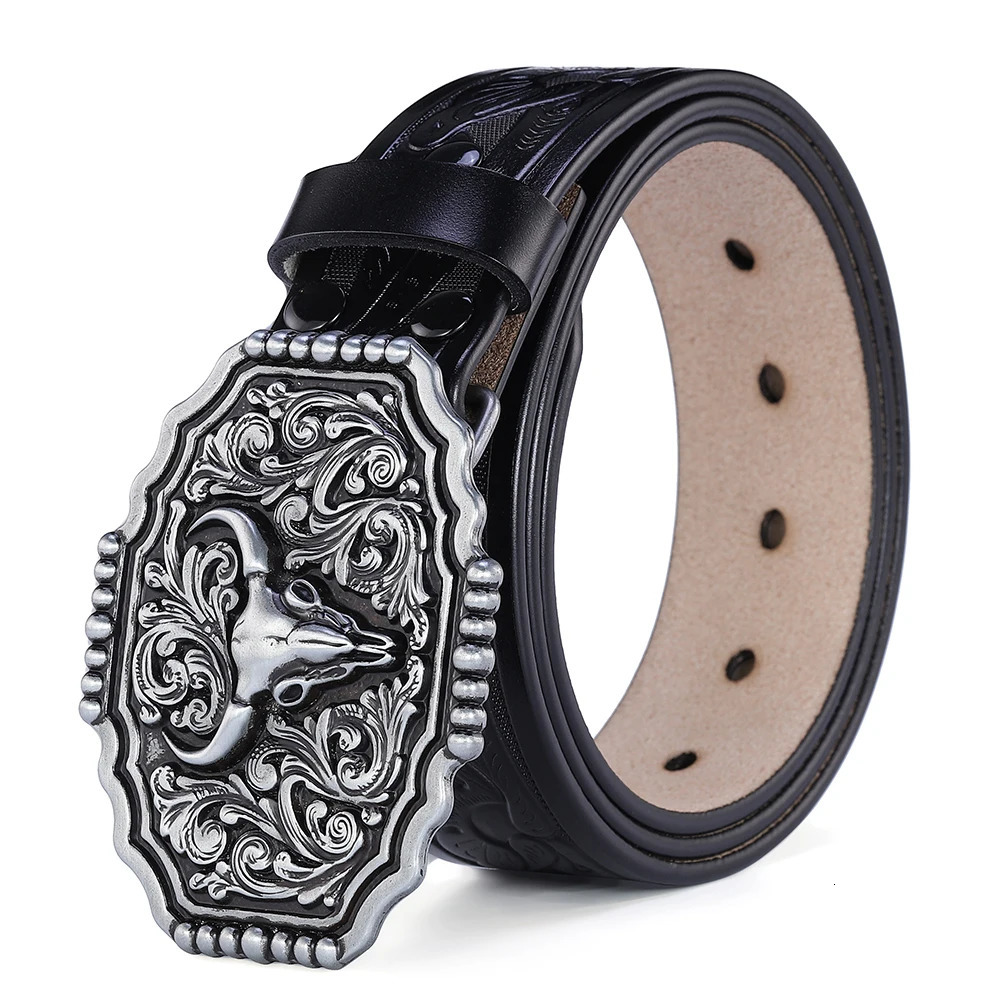 Western Belt Men Genuine Leather Belts for Men Women Cowboy Cowgirl Big Letters Buckle Gold Male Belts Long Black Brown Quality 260124