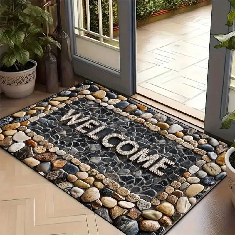Stone Pattern Non-Slip Door Mat - Machine Washable Durable for Indoor/Outdoor Use for High Traffic Areas - Home Room Decor S260207