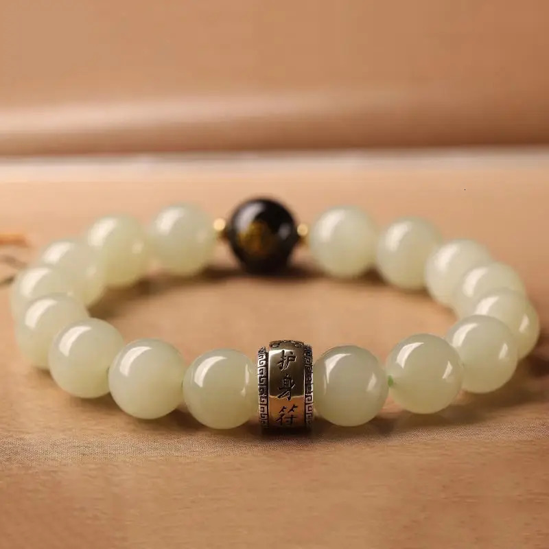 Hetian Jade Bracelet Male Sterling Silver Zodiac Natal Buddha Amulet Guardian Amulet Buddha Bead HandString Dragon Gift Female 260202