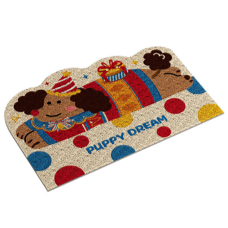 Cartoon Puppy Entryway Doormat Silk Loop Door Mat Household Non-Slip Dirt-Resistant Cuttable Entrance Carpet S260207