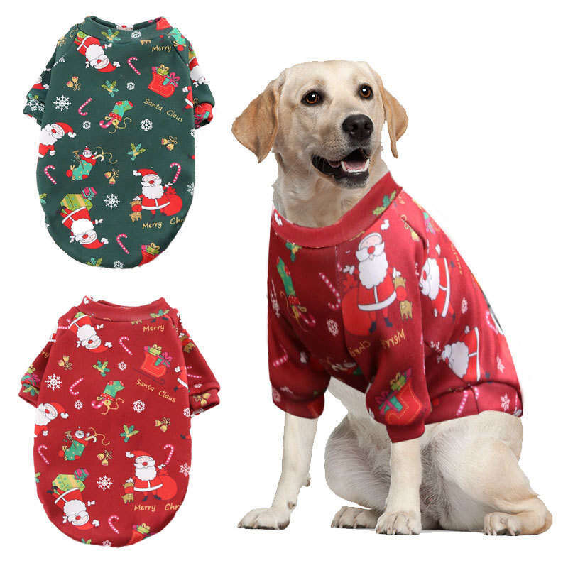 Medium And Large Dog Teddy Bichon French Bulldog Clothes Fleece Christmas Print Cat Hoodie Winter Pet Supplies