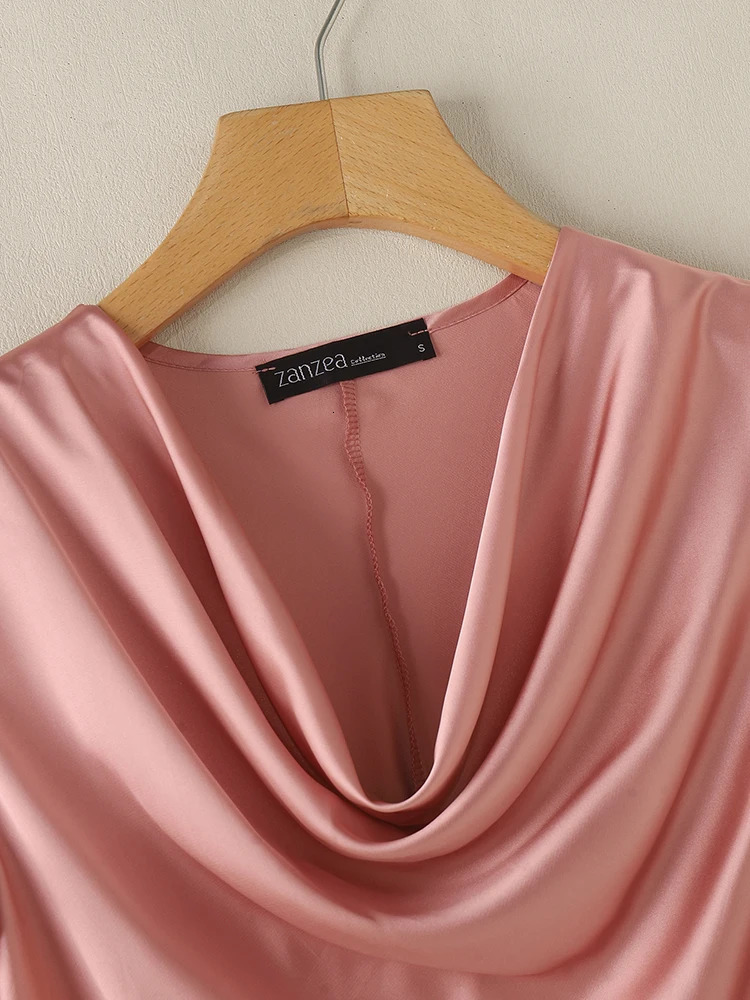 ZANZEA Summer Fashion Satin Blouse Women Short Sleeve Solid Shirt Female Casual OL Work Tunic Tops Elegant Loose Blsuas Oversize 250203