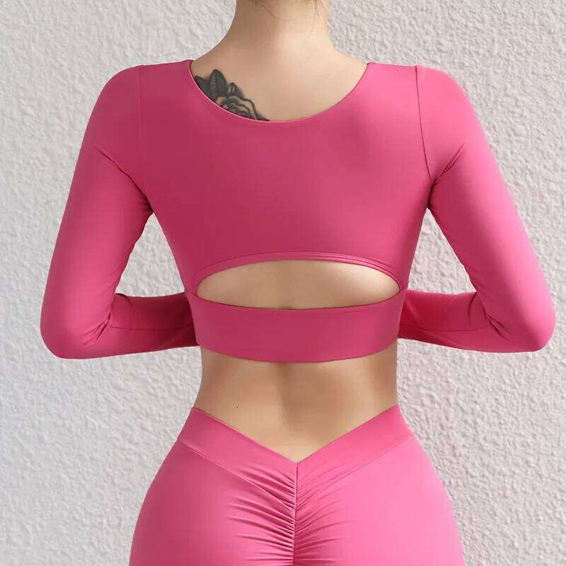 SOISOU Hollow Slim Fit Yoga Crop Top Women's Pilates Pullover Shockproof Sports Long Sleeve High Elastic Fitness T Shirt 26Y0209