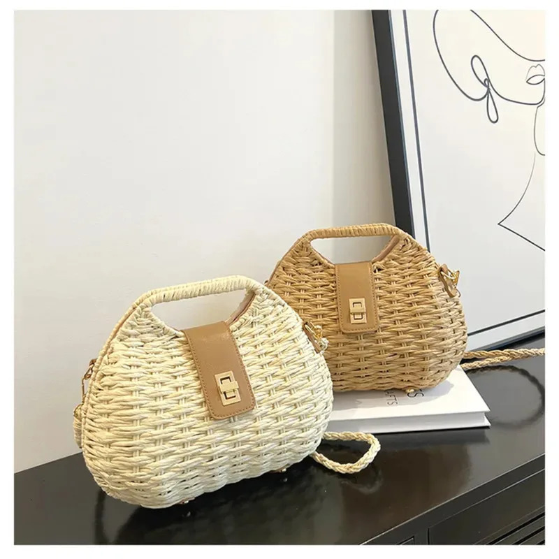 Women Elegant Fashion Straw Woven Rattan Bag Rope Crossbody Sling Shoulder Beach 260208