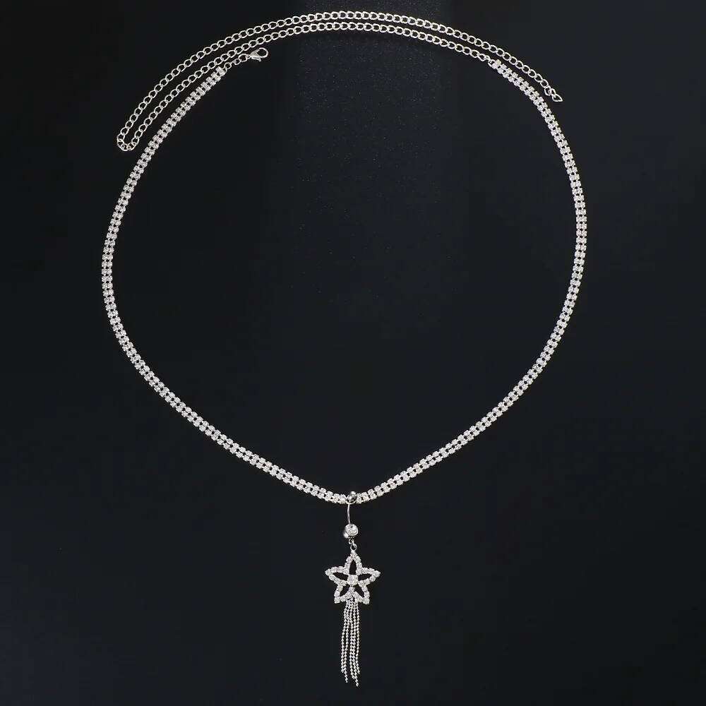 Rhinestone Tassel Star Dangle Women Belly Button Ring Waist Chain Navel Piercing Body Jewelry X260209