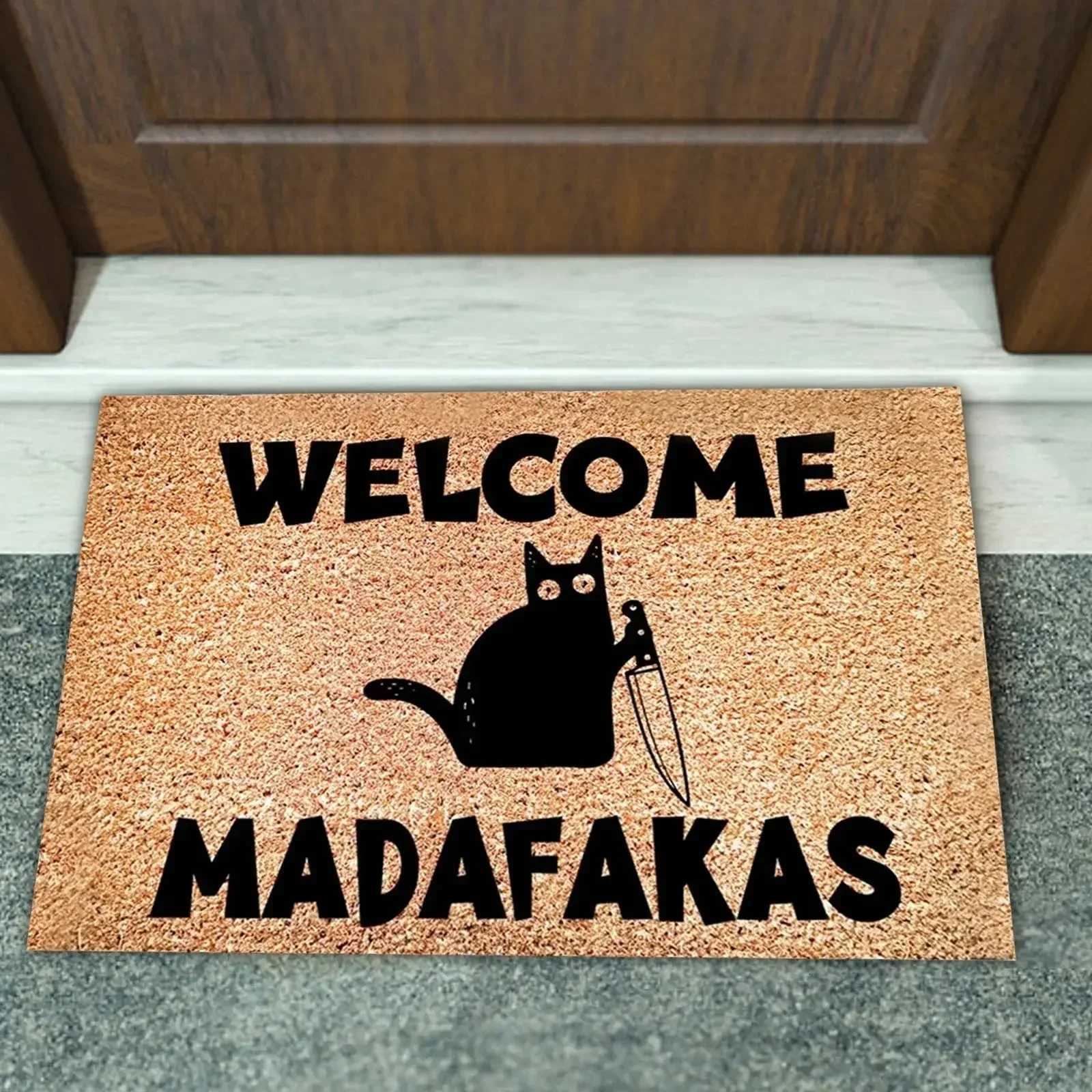 Dark Humor Black Cat Door Mat Welcome Madafakas Funny Quote Design Non-Slip Entrance Pad Durable Coir Material Home Decor S260207