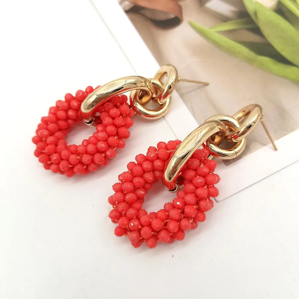 in Vintage jewellery earring Bohemian handmade Womens earrings for girls dangle jewelry rice beaded round hoops 260120