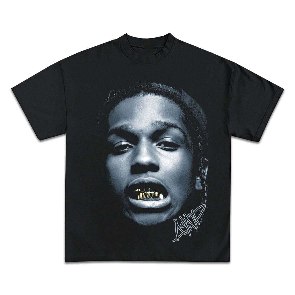 Summer Men's Face Printed Round Neck Short Sleeved Hip-hop High Street Plus Loose Casual Outdoor Pure Cotton T-shirt X260209