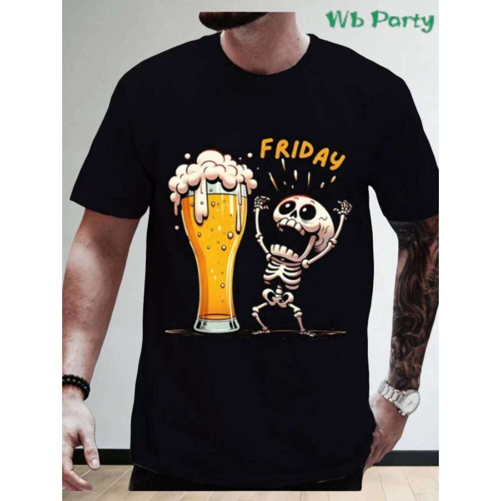 Male Fun Beer Pattern 3D Printed T-Shirt Summer Casual Fashion Round Neck Tops Breathable Short Sleeve Street Menswear Clothing X260209