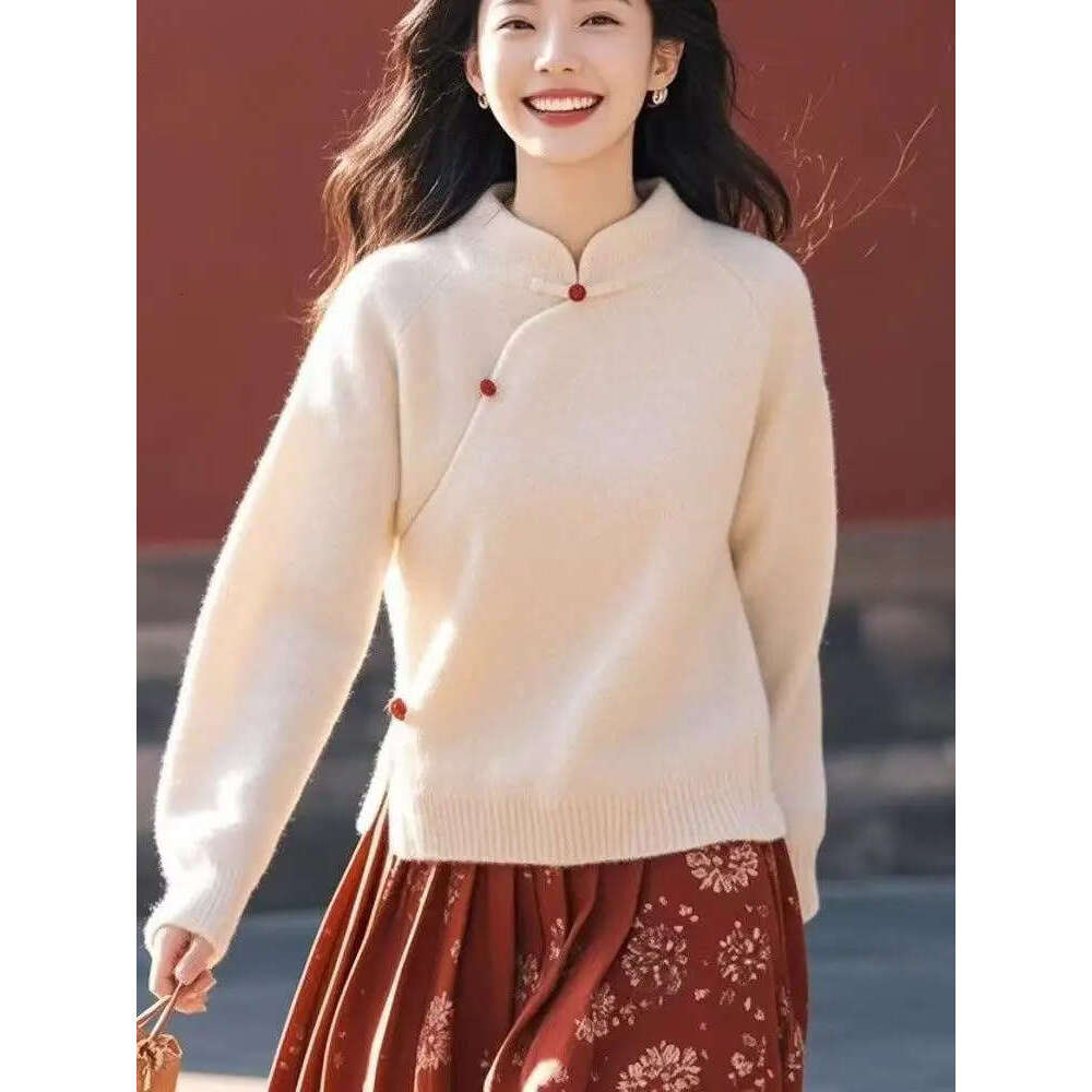 Mardi Hefxessdr New Chinese Style Disc Buckle Stand Collar Qipao Thicken Warm Winter Fashionable Top Vintage Literature Art Zen Hoody