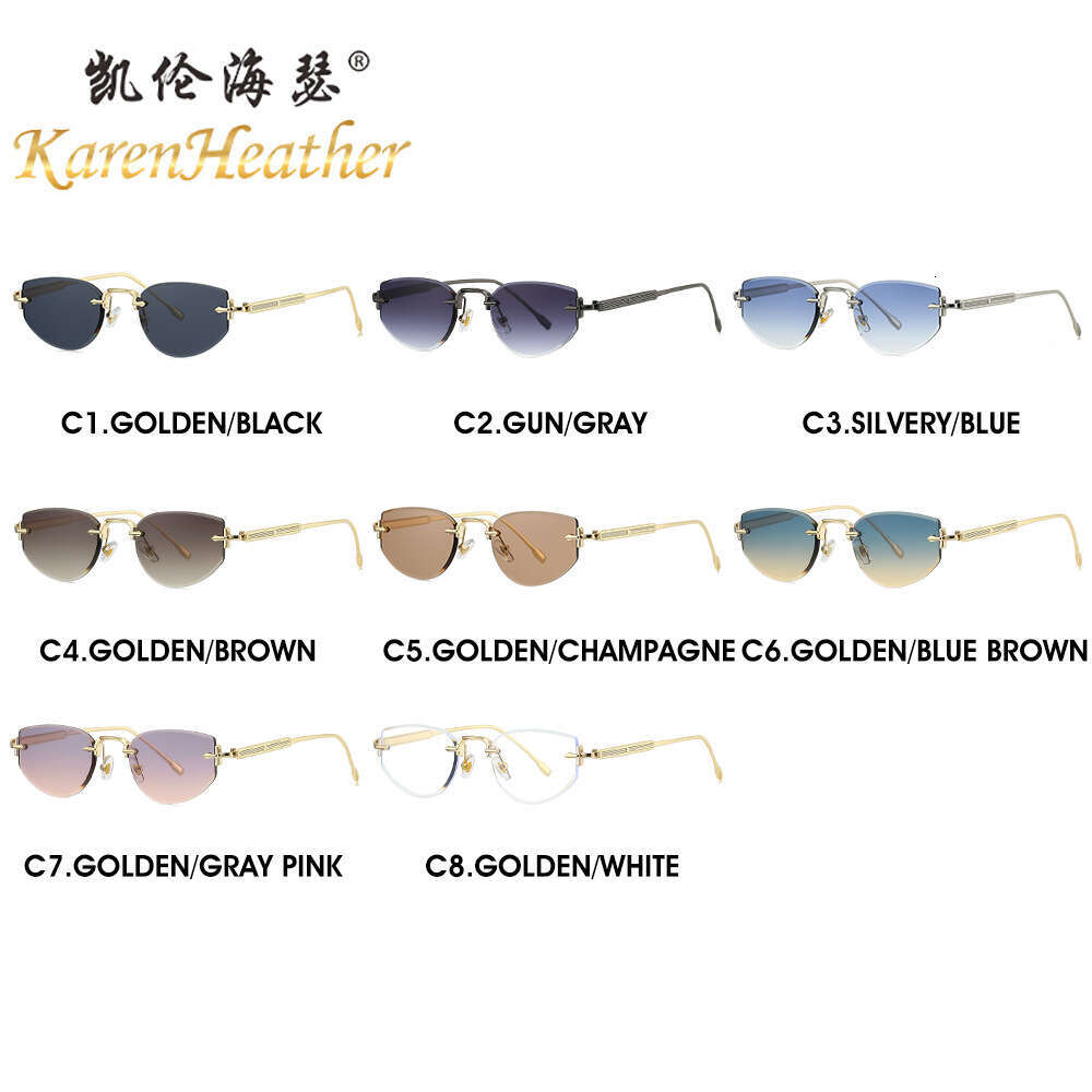 New Frameless for Women 2505 Fashionable High-End European and American Retro Cat-Eye Metal Sunglasses