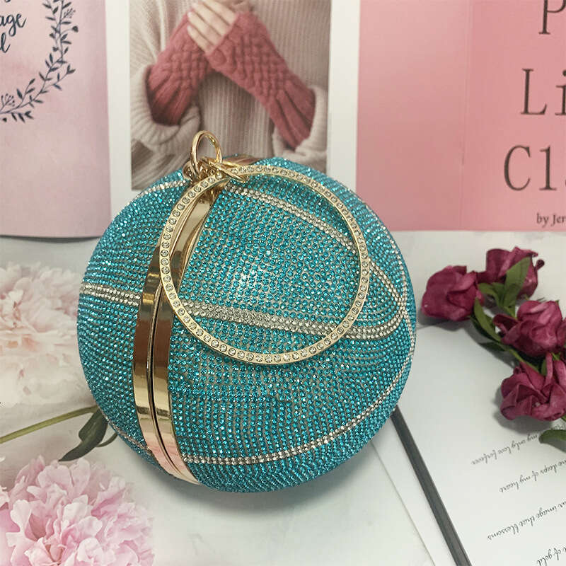 New Wholesale Round Basketball Ball Shaped Evening Fashion Handbag Sweet Lady Diamond Banquet Bag