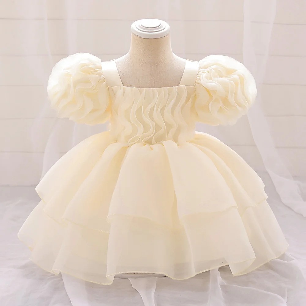 Fluffy Tulle Baby Girl Party Dress Puff Sleeve White 1st Birthday Baptism Wedding Princess Dresses Girls Bridemaid Baby Clothing 260124