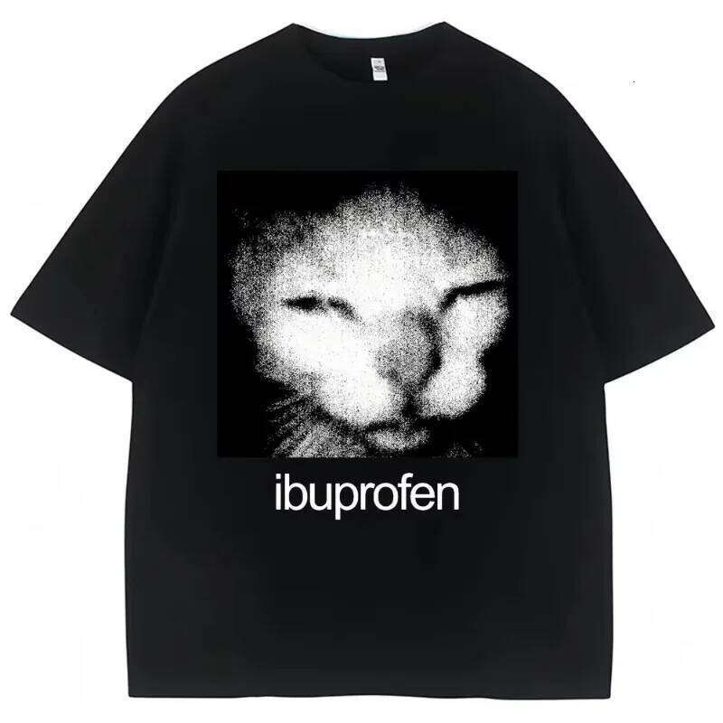 Vintage Funny Ibuprofen Cat Meme Graphic Short Sleeve Casual Fashion Harajuku Kawaii T-shirt Y2K Clothing X260209
